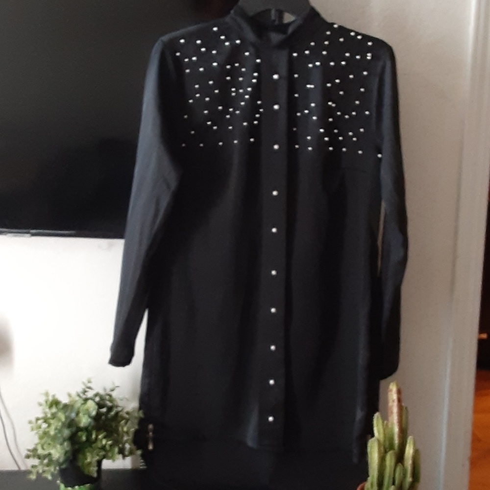 Satain Black-crew neck-dress